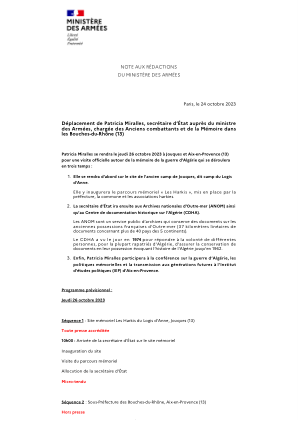 法国国务秘书帕特里夏·米拉莱斯 (Patricia Miralles) 拜访了法国武装部队部长，负责罗讷河口省退伍军人和纪念事务 (13)